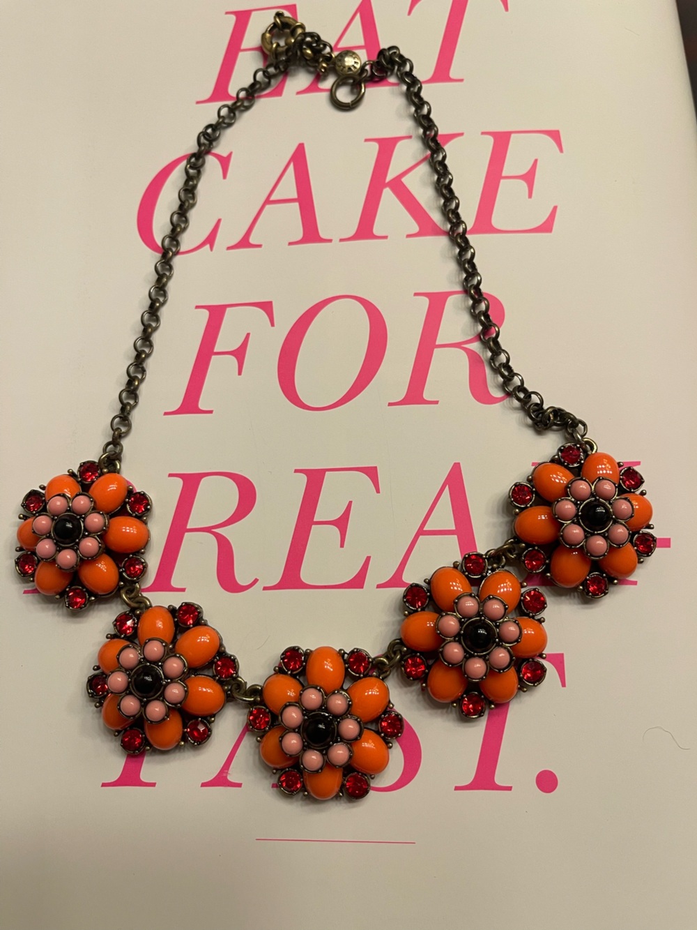 🩷🧡🩷Y2K Vintage J. Crew Vibrant Floral Necklace in Orange and Pink